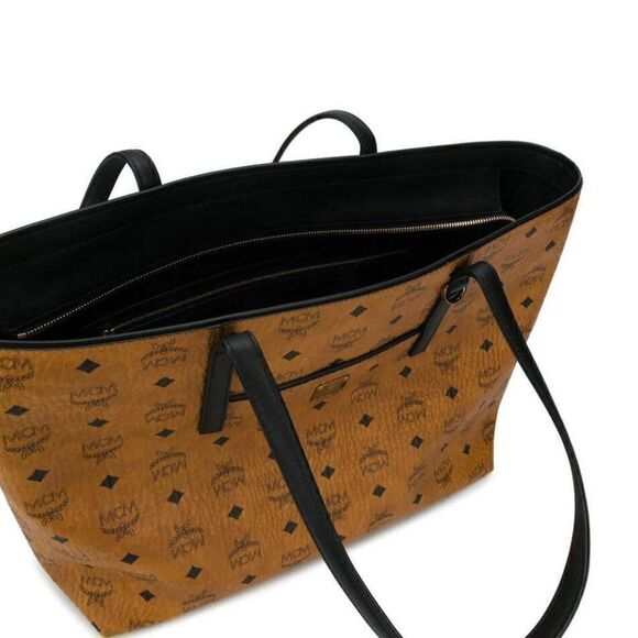 $780 MCM Cognac Brown Monogram Visetos Medium Shopper Tote Bag - Picture 4 of 5